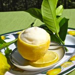 Lemon Sorbet in frosty lemon cups