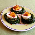 Agretti Nests with Deviled Eggs