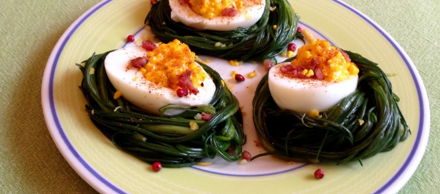 Agretti Nests with Deviled Eggs